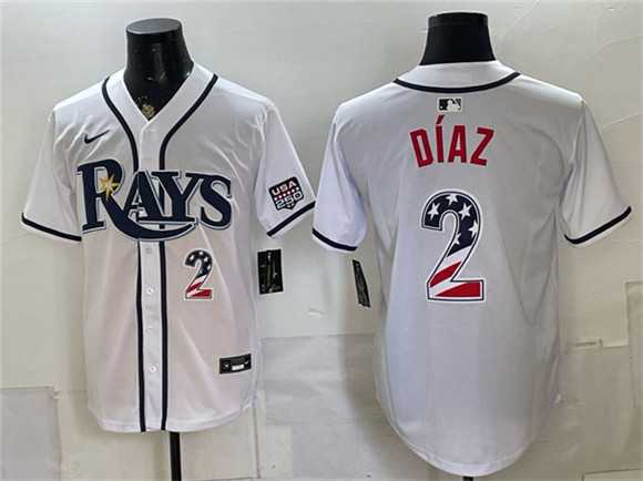 Mens Tampa Bay Rays #2 Yandy Diaz White 2026 USA 250 Fourth of July Home Stitched Jersey Dzhi