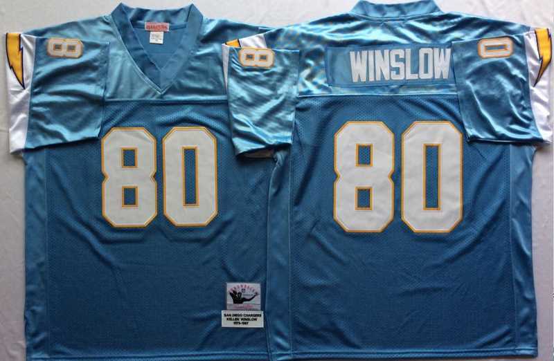 Mens Los Angeles Chargers #80 Kellen Winslow Light Blue Throwback Stitched Football Jersey