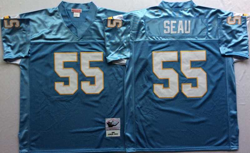 Mens Los Angeles Chargers #55 Junior Seau Light Blue Throwback Stitched Football Jersey