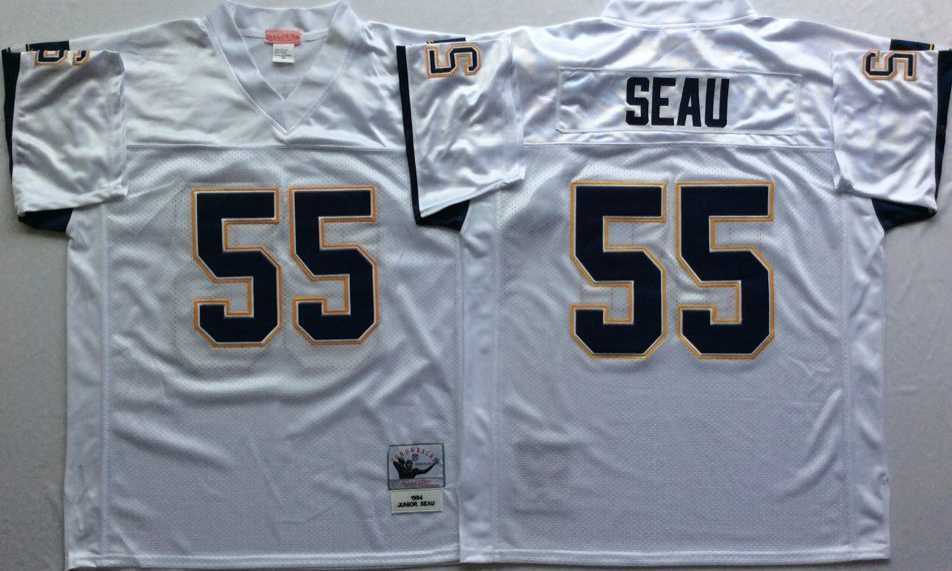 Mens Los Angeles Chargers #55 Junior Seau White Throwback Stitched Football Jersey