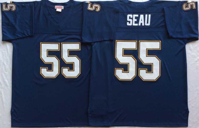 Mens Los Angeles Chargers #55 Junior Seau Navy Throwback Stitched Football Jersey
