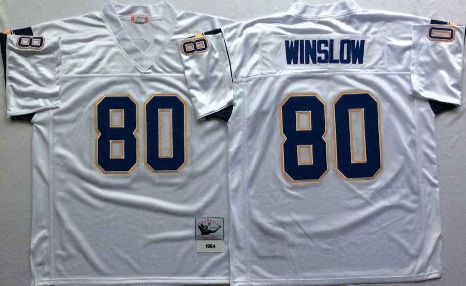Mens Los Angeles Chargers #80 Kellen Winslow White Throwback Stitched Football Jersey