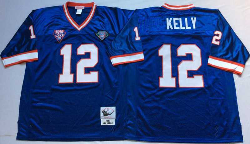 Mens Buffalo Bills #12 Jim Kelly Blue Throwback Stitched Football Jersey