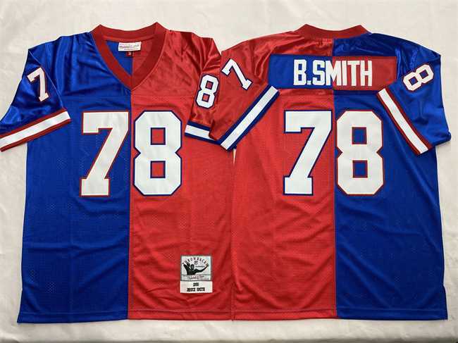 Mens Buffalo Bills #78 Bruce Smith Blue Red Splite Throwback Stitched Football Jersey Dzhi