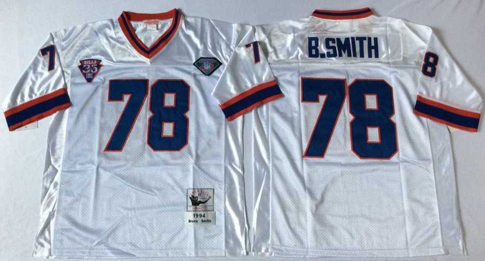 Mens Buffalo Bills #78 Bruce Smith White Throwback Stitched Football Jersey