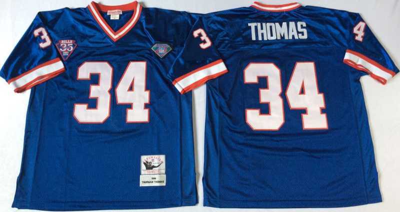 Mens Buffalo Bills #34 Thurman Thomas Blue Throwback Stitched Football Jersey
