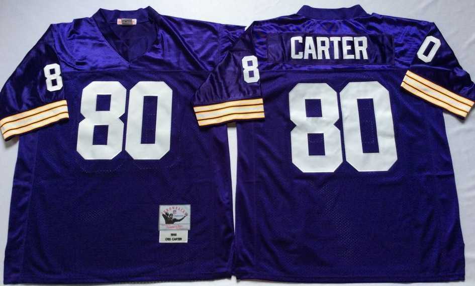 Mens Minnesota Vikings #80 Cris Carter Purple Throwback Stitched Football Jersey