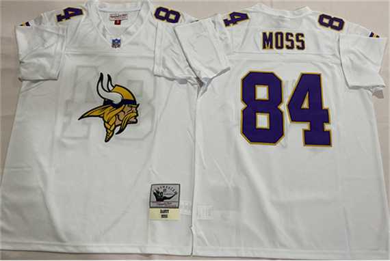 Mens Minnesota Vikings #84 Randy Moss White Throwback Stitched Football Jersey