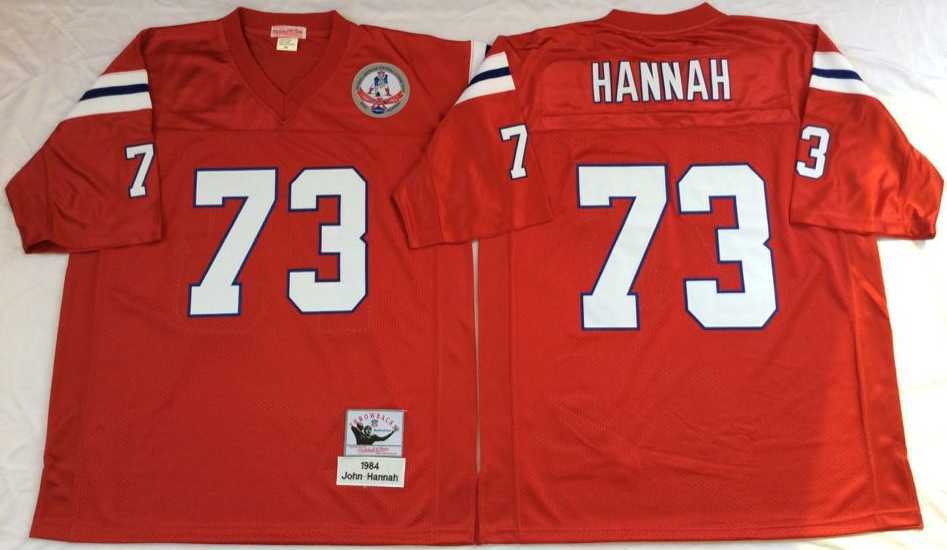 Mens New England Patriots #73 John Hannah Red Throwback Stitched Football Jersey