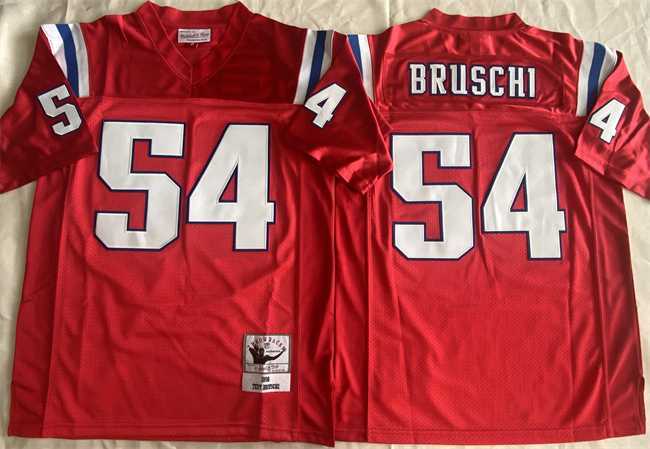 Mens New England Patriots #54 Tedy Bruschi Red Throwback Stitched Football Jersey