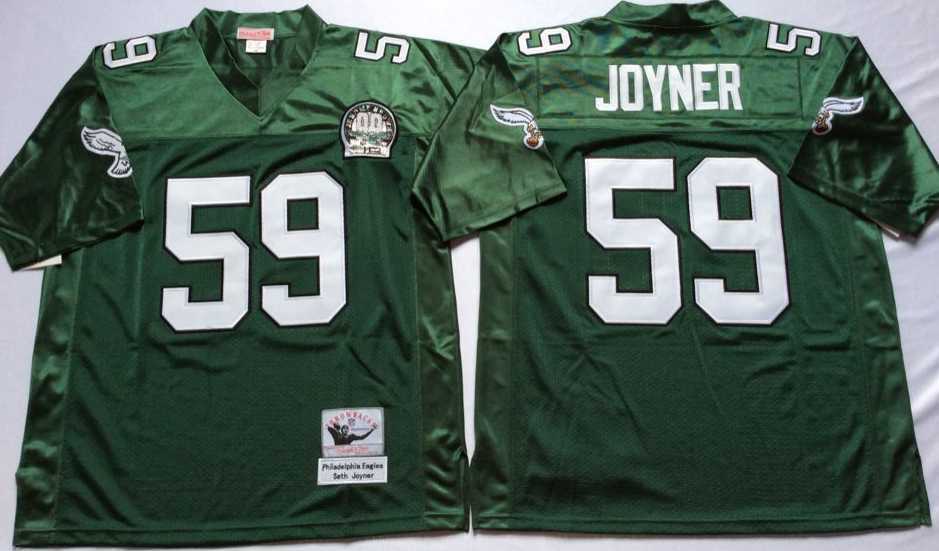 Mens Philadelphia Eagles #59 Seth Joyner Green Throwback Stitched Football Jersey