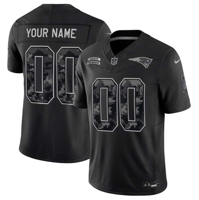 Mens New England Patriots Active Player Custom Black F.U.S.E. 2026 Salute to Service Limited Football Stitched Jersey->->Custom Jersey