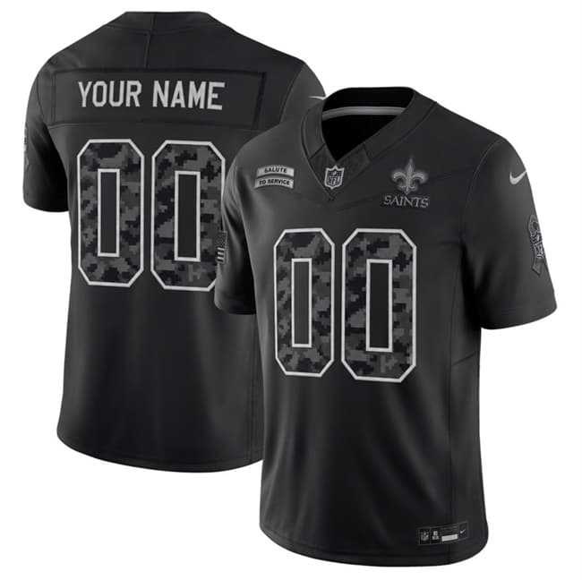 Mens New Orleans Saints Active Player Custom Black F.U.S.E. 2026 Salute to Service Limited Football Stitched Jersey->->Custom Jersey