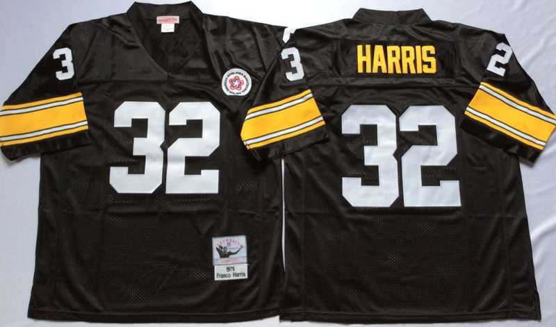 Mens Pittsburgh Steelers #32 Franco Harris Black Throwback Stitched Football Jersey