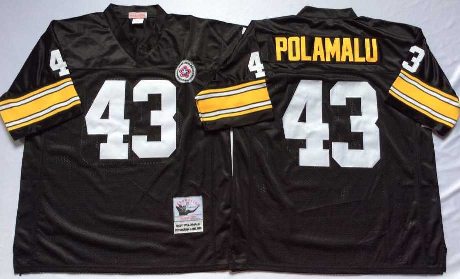 Mens Pittsburgh Steelers #43 Troy Polamalu Black Throwback Stitched Football Jersey