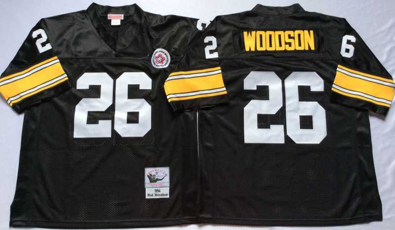 Mens Pittsburgh Steelers #26 Rod Woodson Black Throwback Stitched Football Jersey
