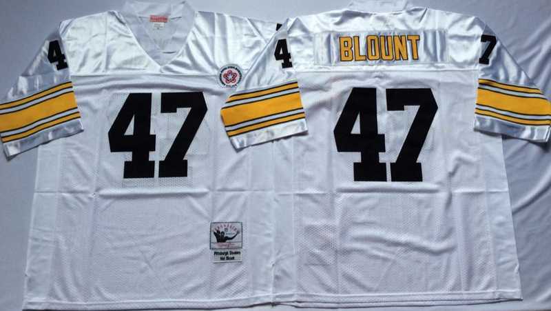 Mens Pittsburgh Steelers #47 Mel Blount White Throwback Stitched Football Jersey