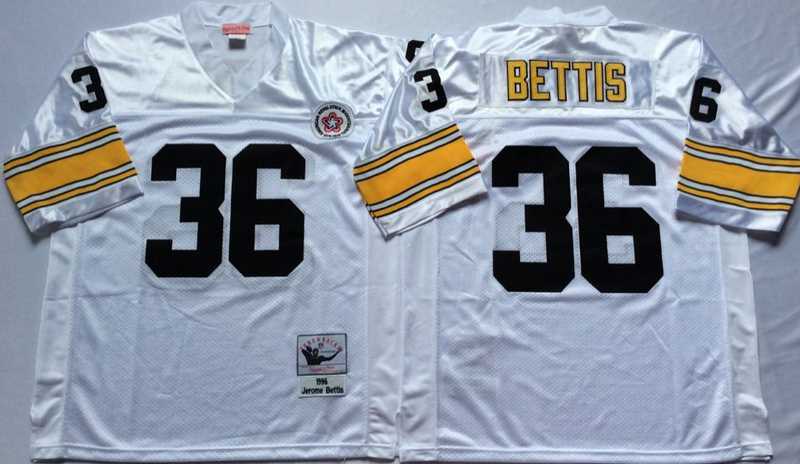 Mens Pittsburgh Steelers #36 Jerome Bettis White Throwback Stitched Football Jersey