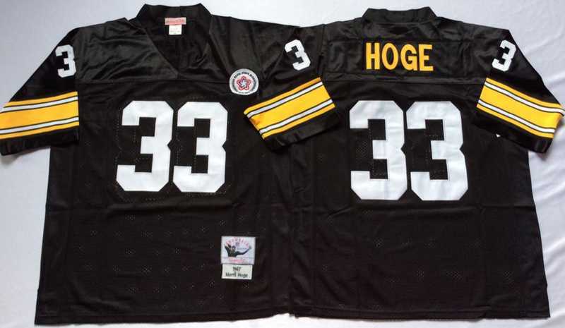 Mens Pittsburgh Steelers #33 Merril Hoge Black Throwback Stitched Football Jersey