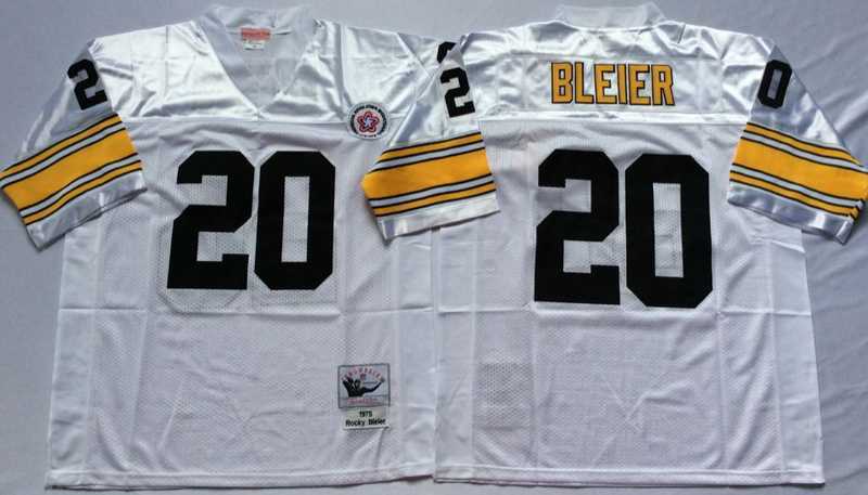 Mens Pittsburgh Steelers #20 Rocky Bleier White Throwback Stitched Football Jersey