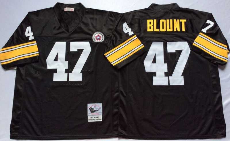 Mens Pittsburgh Steelers #47 Mel Blount Black Throwback Stitched Football Jersey
