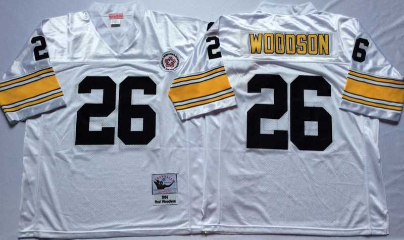 Mens Pittsburgh Steelers #26 Rod Woodson White Throwback Stitched Football Jersey