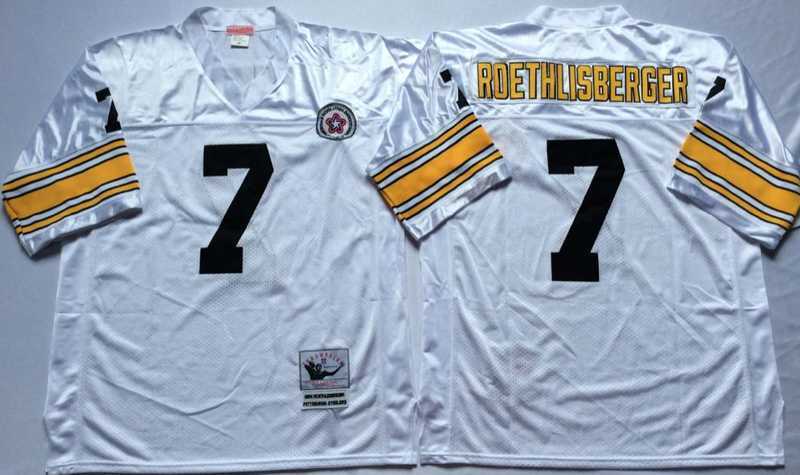 Mens Pittsburgh Steelers #7 Ben Roethlisberger White Throwback Stitched Football Jersey