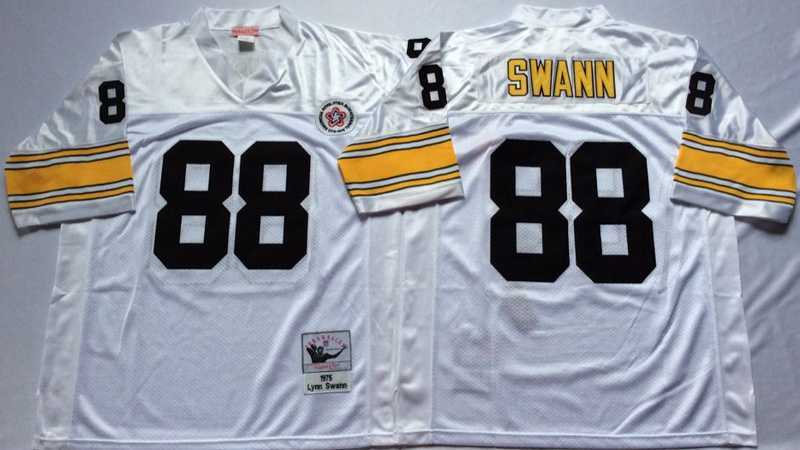 Mens Pittsburgh Steelers #88 Lynn Swann White Throwback Stitched Football Jersey