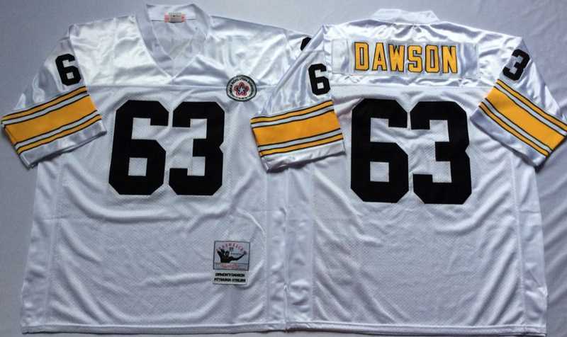 Mens Pittsburgh Steelers #63 Dermontti Dawson White Throwback Stitched Football Jersey