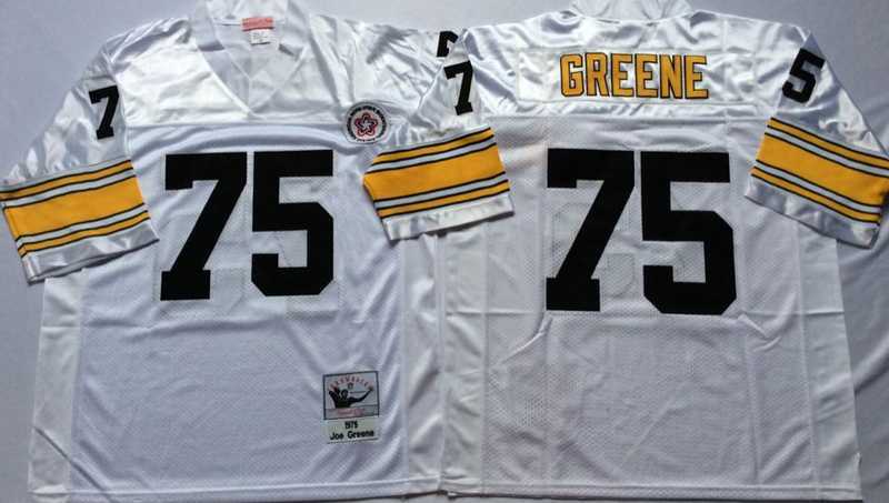 Mens Pittsburgh Steelers #75 Joe Greene White Throwback Stitched Football Jersey