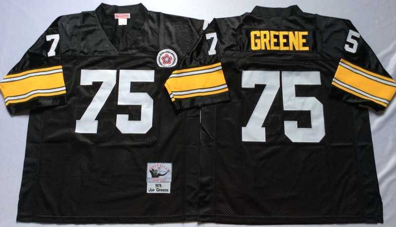Mens Pittsburgh Steelers #75 Joe Greene Black Throwback Stitched Football Jersey