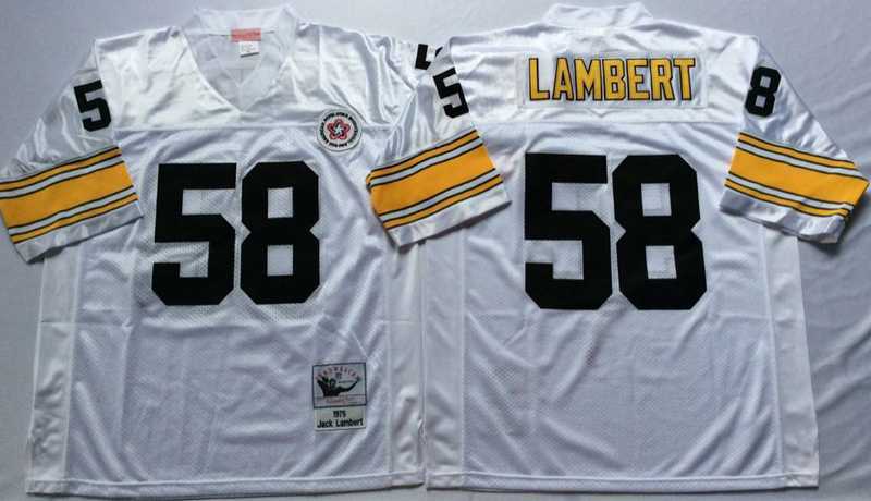 Mens Pittsburgh Steelers #58 Jack Lambert White Throwback Stitched Football Jersey