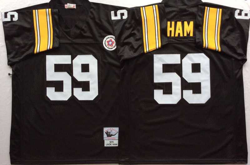 Mens Pittsburgh Steelers #59 Jack Ham Black Throwback Stitched Football Jersey