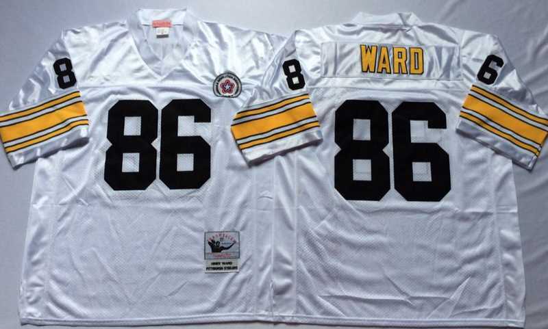 Mens Pittsburgh Steelers #86 Hines Ward White Throwback Stitched Football Jersey