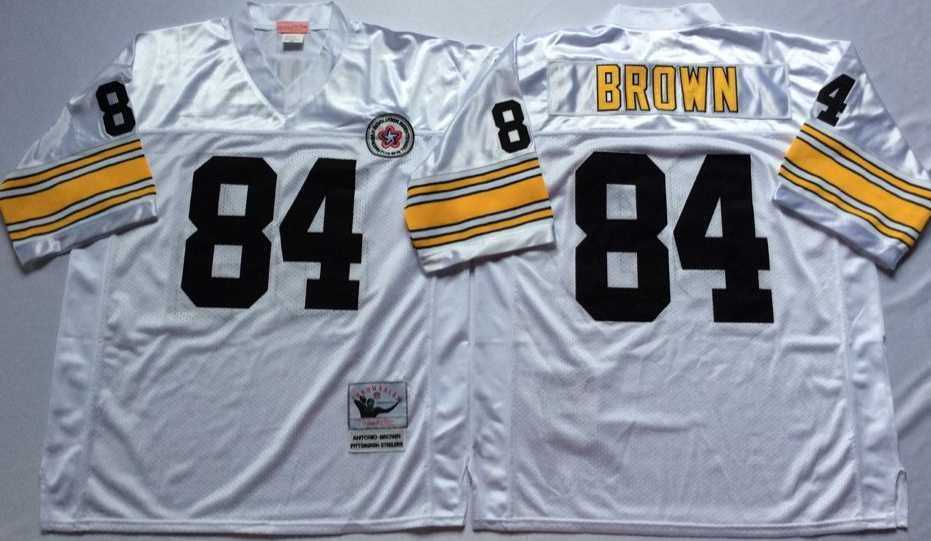 Mens Pittsburgh Steelers #84 Antonio Brown White Throwback Stitched Football Jersey