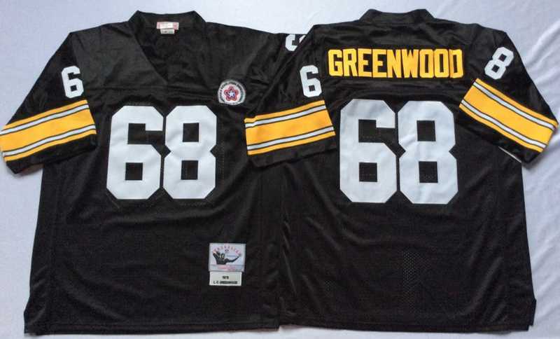 Mens Pittsburgh Steelers #68 L. C. Greenwood Black Throwback Stitched Football Jersey
