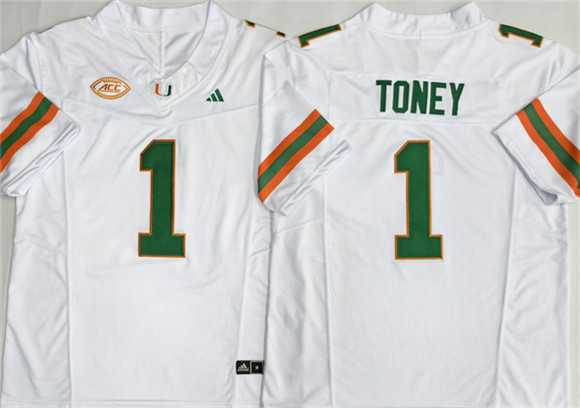 Mens Miami Hurricanes #1 Malachi Toney White F.U.S.E. Stitched Football Jersey