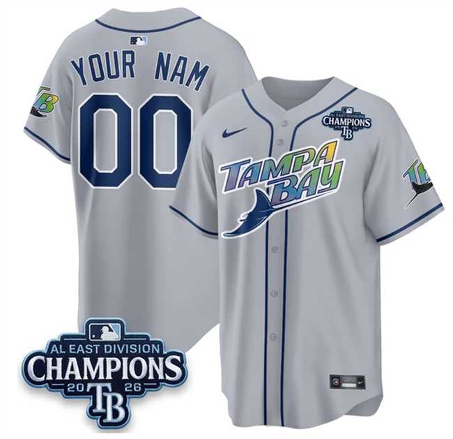 Mens Tampa Bay Rays ACTIVE PLAYER Custom Gray 2026 AL East Champions Patch Limited Stitched Baseball Jersey->->Custom Jersey