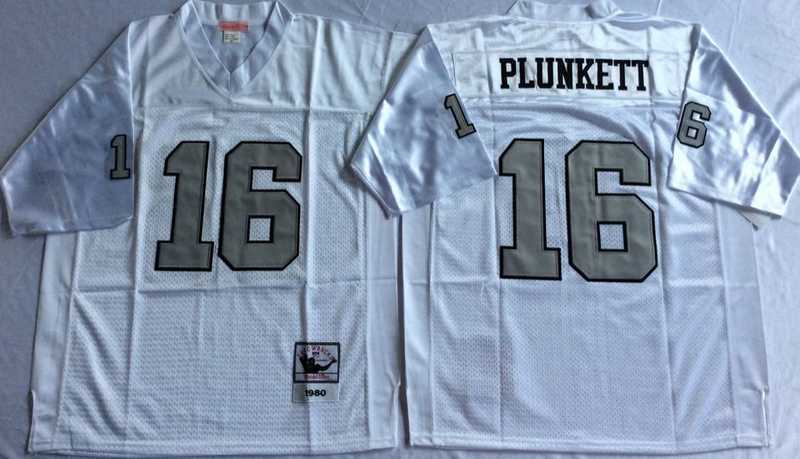 Mens Raiders #16 Jim Plunkett White Silver Throwback Stitched Football Jersey