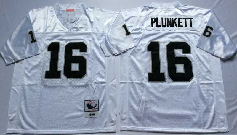 Mens Raiders #16 Jim Plunkett White Throwback Stitched Football Jersey