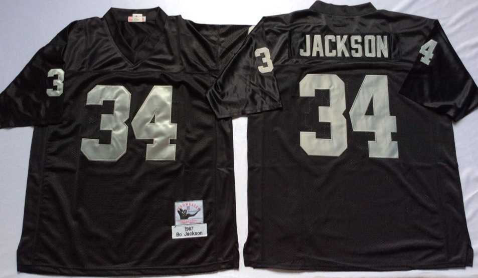 Mens Raiders #34 Bo Jackson Black Throwback Stitched Football Jersey