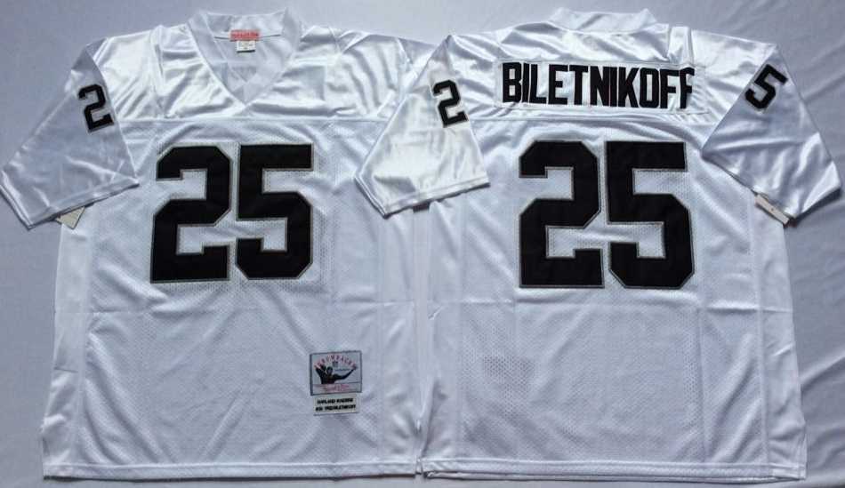 Mens Raiders #25 Fred Biletnikoff White Throwback Stitched Football Jersey