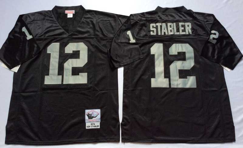 Mens Raiders #12 Ken Stabler Black Throwback Stitched Football Jersey
