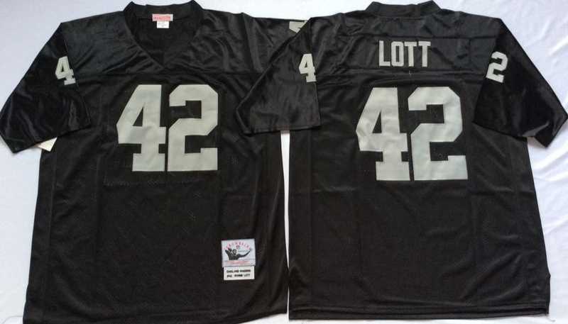 Mens Raiders #42 Ronnie Lott Black Throwback Stitched Football Jersey