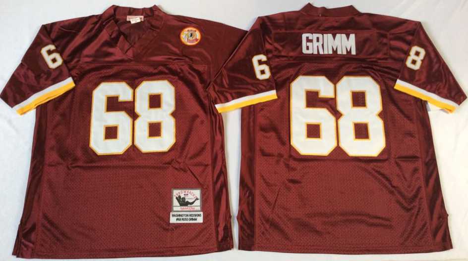 Mens Redskins #68 Russ Grimm Red Throwback Stitched Football Jersey