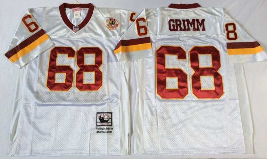 Mens Redskins #68 Russ Grimm White Throwback Stitched Football Jersey