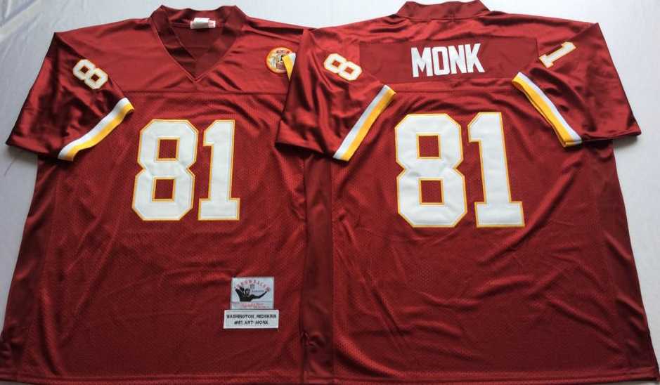 Mens Redskins #81 Art Monk Red Throwback Stitched Football Jersey