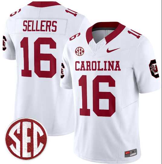 Mens South Carolina Fighting Gamecocks #16 LaNorris Sellers White F.U.S.E. Stitched Jersey Dzhi