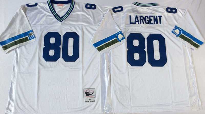 Mens Seattle Seahawks #80 Steve Largent White Throwback Stitched Football Jersey