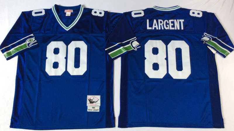 Mens Seattle Seahawks #80 Steve Largent Blue Throwback Stitched Football Jersey